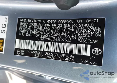 2022 Toyota Corolla Le from USA, damaged, VIN JTDEPMAE2NJ197323